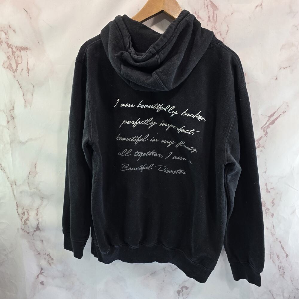 Beautiful Disaster Hoodie Women Large Black Pullover Sweatshirt Broken Imperfect - Picture 5 of 10